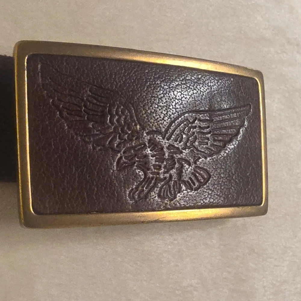 Linea Pelle Dark Brown Leather Belt with Brass-Tone Embossed Buckle